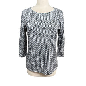 L.L. Bean Supima Cotton Geometric Print Top Medium Regular Blue Black White